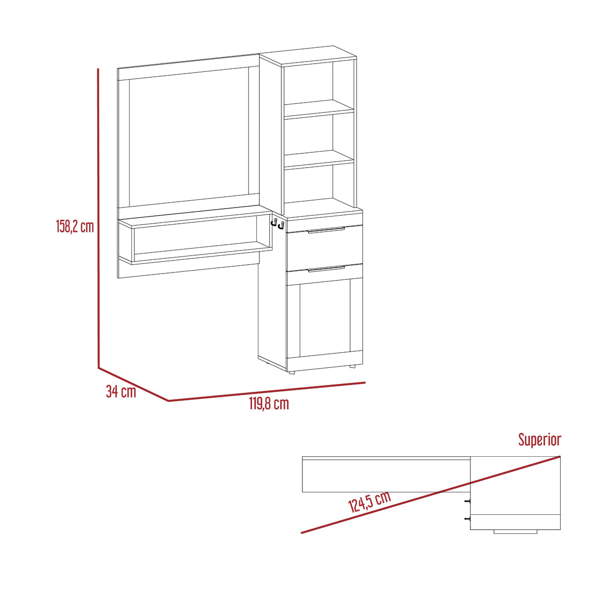 Tocador Montown Nogal 119.8x158.2cm con Espejo y Un Cajón - TOCADORES | Bylmo