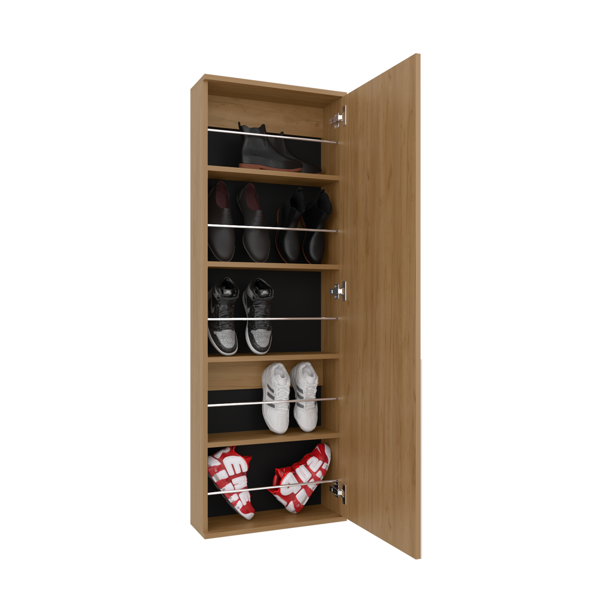 Zapatero de Pared Leto Fresno Europeo 47x138cm Flotante de Cinco Niveles con Espejo - ZAPATEROS | Bylmo