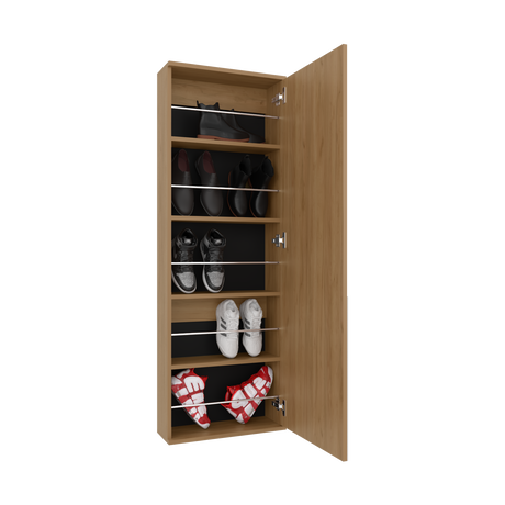 Zapatero de Pared Leto Fresno Europeo 47x138cm Flotante de Cinco Niveles con Espejo - ZAPATEROS | Bylmo