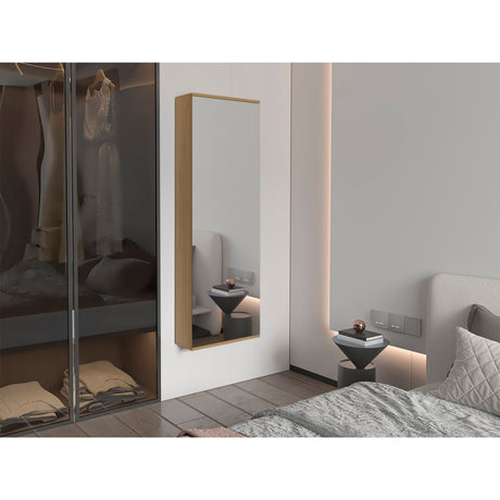 Zapatero de Pared Leto Fresno Europeo 47x138cm Flotante de Cinco Niveles con Espejo - ZAPATEROS | Bylmo