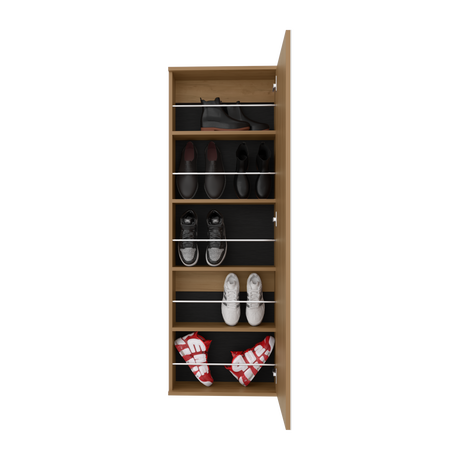 Zapatero de Pared Leto Fresno Europeo 47x138cm Flotante de Cinco Niveles con Espejo - ZAPATEROS | Bylmo