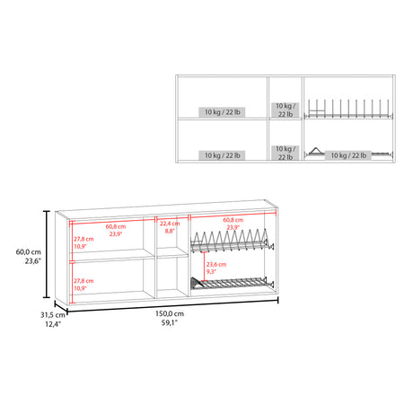 Mueble Superior de Cocina Portofino Fresno Europeo 150x60cm con Locero - MUEBLES SUPERIORES DE COCINA | Bylmo