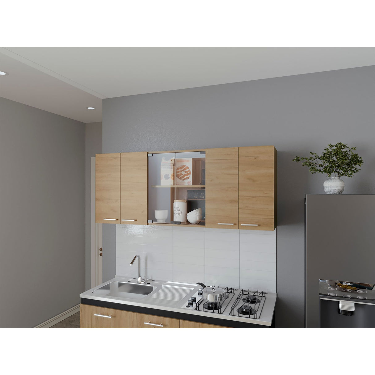 Mueble Superior de Cocina Fresno Europeo 150x60cm con Locero - MUEBLES SUPERIORES DE COCINA | Bylmo