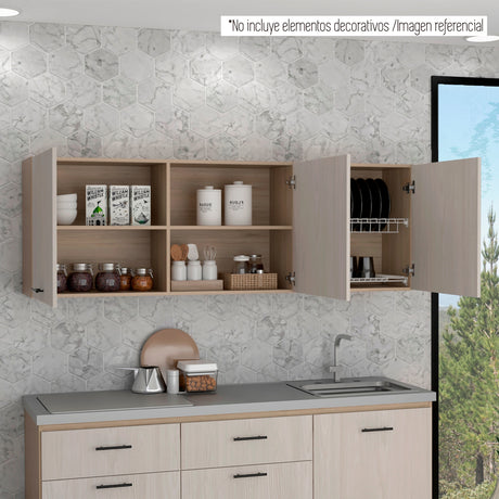 Mueble Superior de Cocina Gante Rovere y Niebla 180x60cm con Locero - MUEBLES SUPERIORES DE COCINA | Bylmo