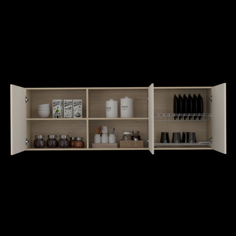 Mueble Superior de Cocina Gante Rovere y Niebla 180x60cm con Locero - MUEBLES SUPERIORES DE COCINA | Bylmo