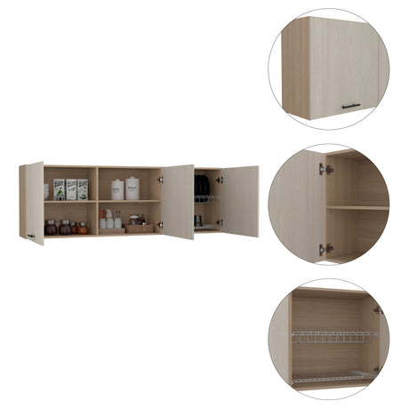 Mueble Superior de Cocina Gante Rovere y Niebla 180x60cm con Locero - MUEBLES SUPERIORES DE COCINA | Bylmo