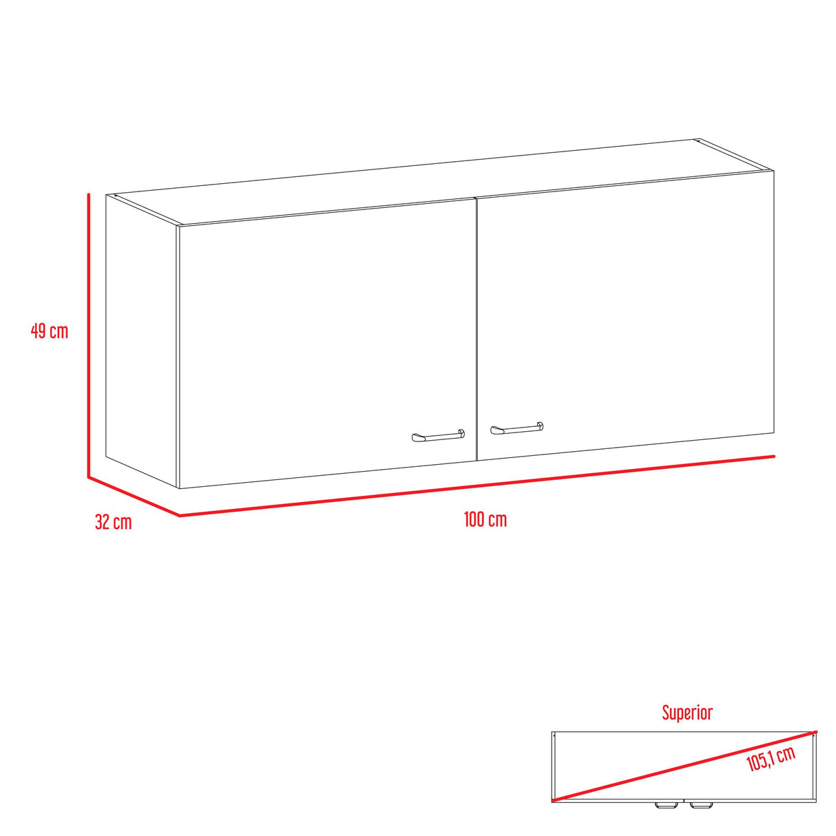 Mueble Superior de Cocina Napoles Blanco 100x49cm con Dos Puertas - MUEBLES SUPERIORES DE COCINA | Bylmo