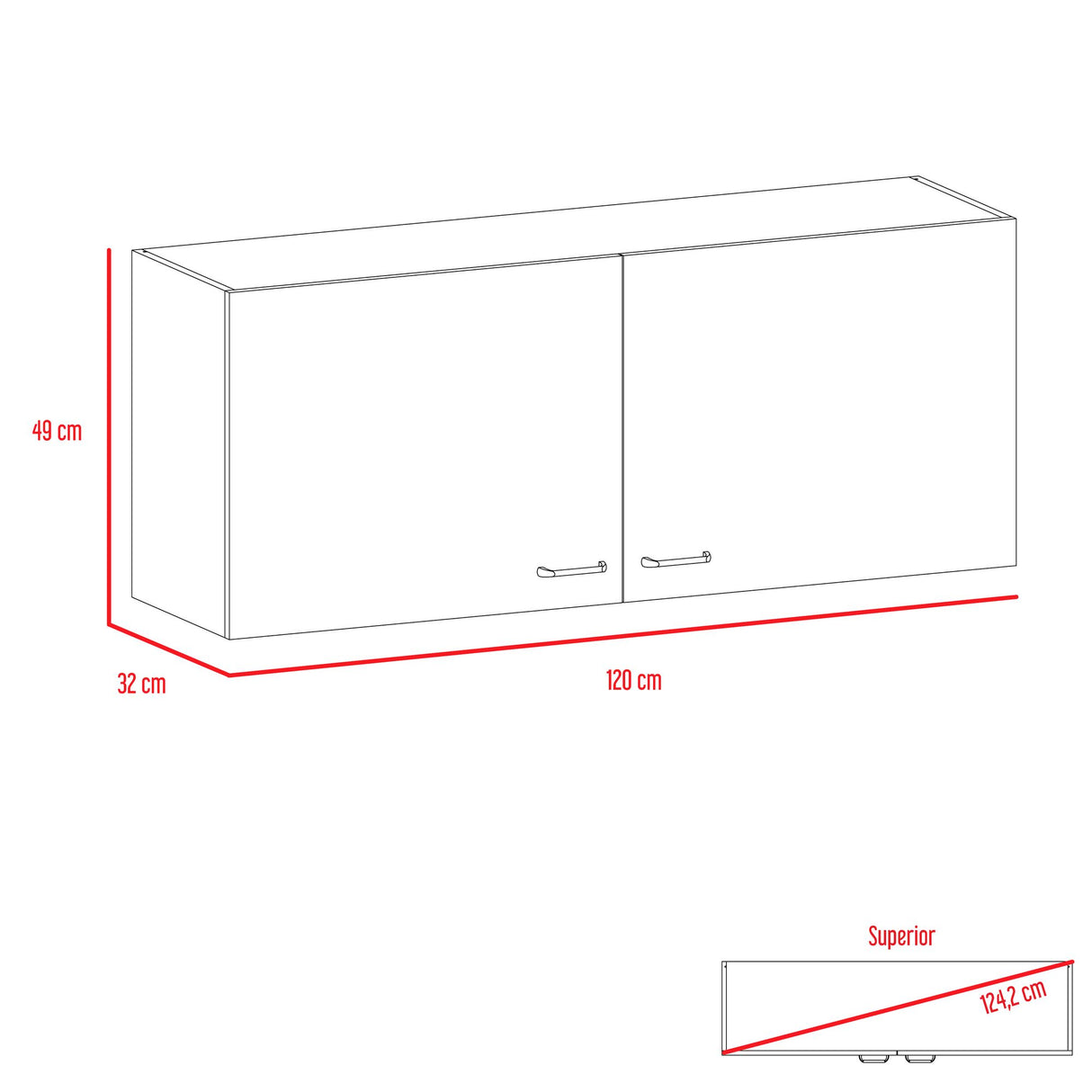 Mueble Superior de Cocina Napoles Blanco 120x49cm con Dos Puertas - MUEBLES SUPERIORES DE COCINA | Bylmo