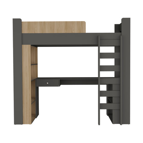 Cama Multifuncional Cozy Plomo y Fresno Europeo 201.2x183.6cm para Colchón Sencilla 100 X 190 Cm con Cabecero y Piecero - CAMAS | Bylmo