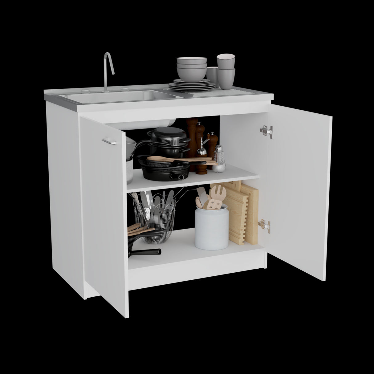 Mueble Inferior de Cocina Napoles Blanco 100x90cm Con Mesón de Acero Inoxidable para Lado Izquierdo y sin Estufa - MUEBLES INFERIORES DE COCINA | Bylmo