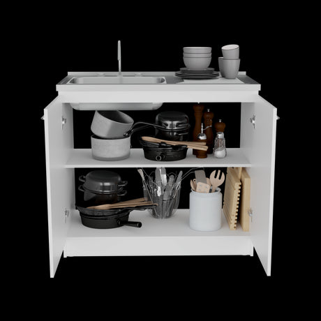 Mueble Inferior de Cocina Napoles Blanco 100x90cm Con Mesón de Acero Inoxidable para Lado Izquierdo y sin Estufa - MUEBLES INFERIORES DE COCINA | Bylmo