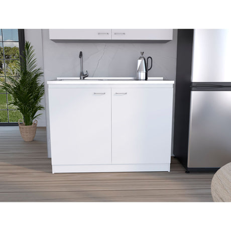 Mueble Inferior de Cocina Napoles Blanco 120x89cm Con Mesón de Acero Inoxidable para Lado Izquierdo y sin Estufa - MUEBLES INFERIORES DE COCINA | Bylmo