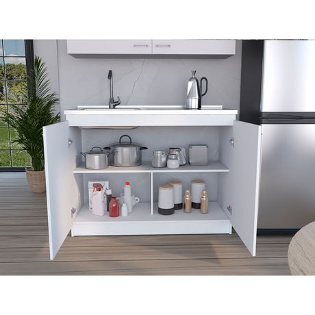 Mueble Inferior de Cocina Napoles Blanco 120x89cm Con Mesón de Acero Inoxidable para Lado Izquierdo y sin Estufa - MUEBLES INFERIORES DE COCINA | Bylmo