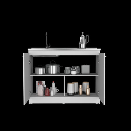 Mueble Inferior de Cocina Napoles Blanco 120x89cm Con Mesón de Acero Inoxidable para Lado Izquierdo y sin Estufa - MUEBLES INFERIORES DE COCINA | Bylmo