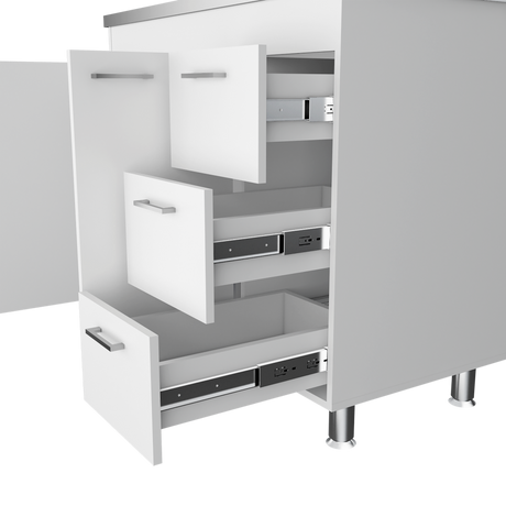 Mueble Inferior de Cocina Ferreti Blanco 100x90cm Con Mesón de Acero Inoxidable para Lado Izquierdo y sin Estufa - MUEBLES INFERIORES DE COCINA | Bylmo