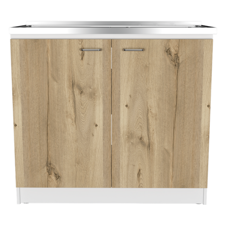 Mueble Inferior de Cocina Napoles Blanco y Duna 100x90cm Con Mesón de Acero Inoxidable para Lado Izquierdo y sin Estufa - MUEBLES INFERIORES DE COCINA | Bylmo