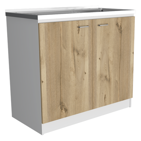 Mueble Inferior de Cocina Napoles Blanco y Duna 100x90cm Con Mesón de Acero Inoxidable para Lado Izquierdo y sin Estufa - MUEBLES INFERIORES DE COCINA | Bylmo