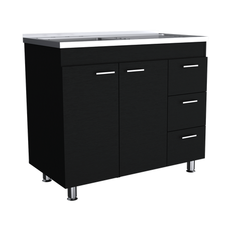 Mueble Inferior de Cocina Ferreti Wengue 100x90cm Con Mesón de Acero Inoxidable para Lado Izquierdo y sin Estufa - MUEBLES INFERIORES DE COCINA | Bylmo