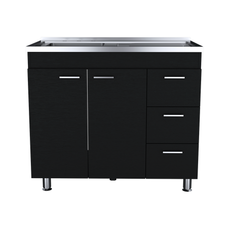 Mueble Inferior de Cocina Ferreti Wengue 100x90cm Con Mesón de Acero Inoxidable para Lado Izquierdo y sin Estufa - MUEBLES INFERIORES DE COCINA | Bylmo