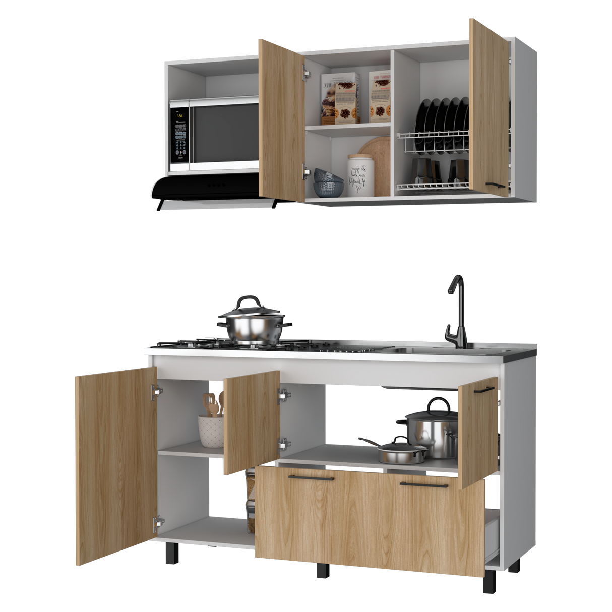 Cocina Pacific Fresno Europeo Y Blanco 150x90cm con Mesón de Acero Inoxidable y sin Pozuelo - COCINAS | Bylmo