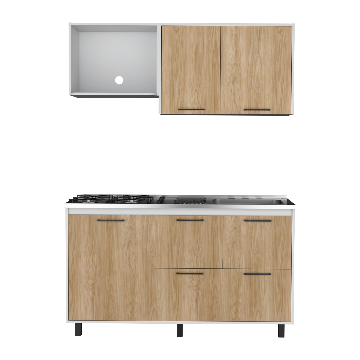 Cocina Pacific Fresno Europeo Y Blanco 150x90cm con Mesón de Acero Inoxidable y sin Pozuelo - COCINAS | Bylmo