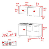 Cocina Pacific Fresno Europeo Y Blanco 150x90cm con Mesón de Acero Inoxidable y sin Pozuelo - COCINAS | Bylmo