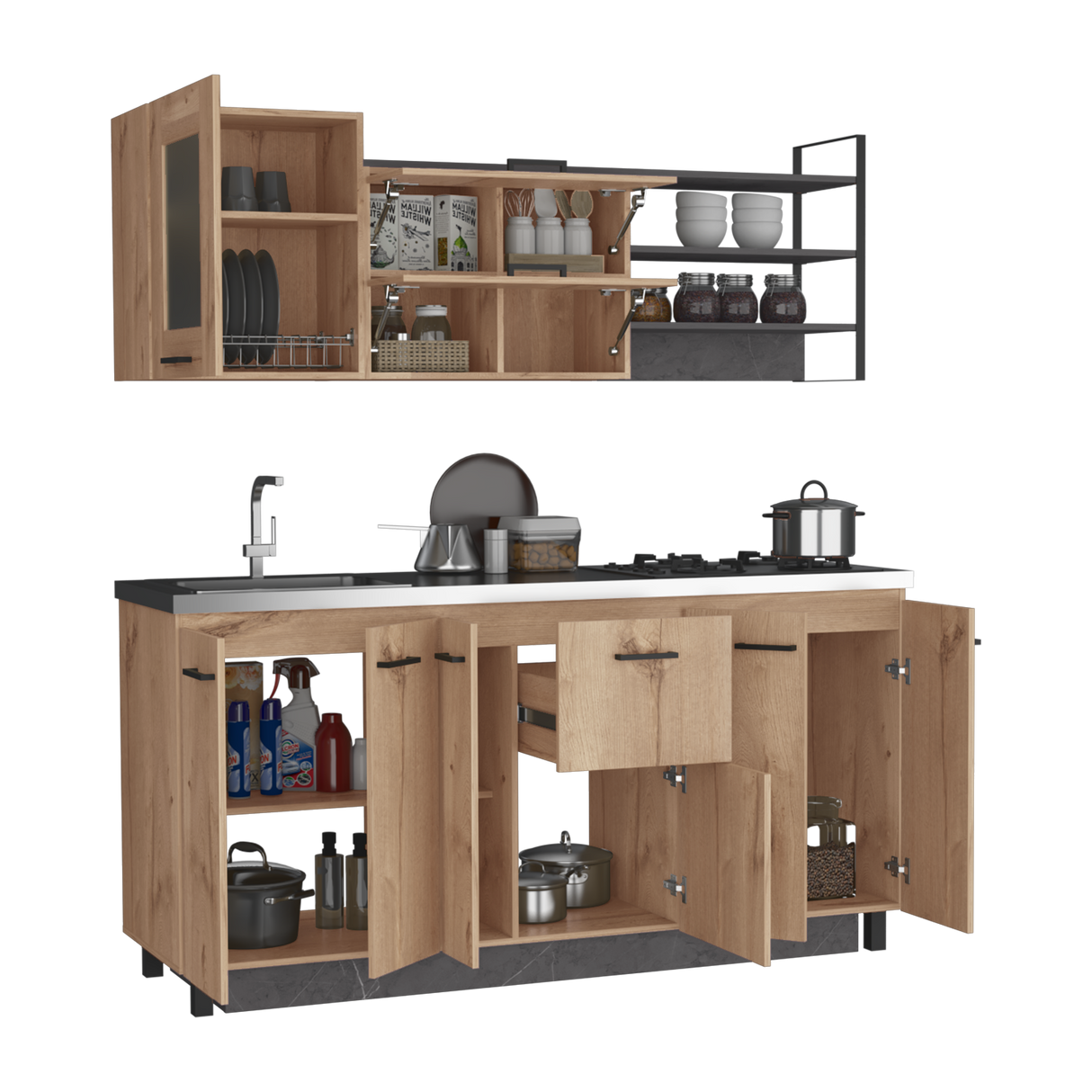 Cocina Carmen Duna Y Onix 180x88cm con Mesón de Acero Inoxidable y con Pozuelo - COCINAS | Bylmo