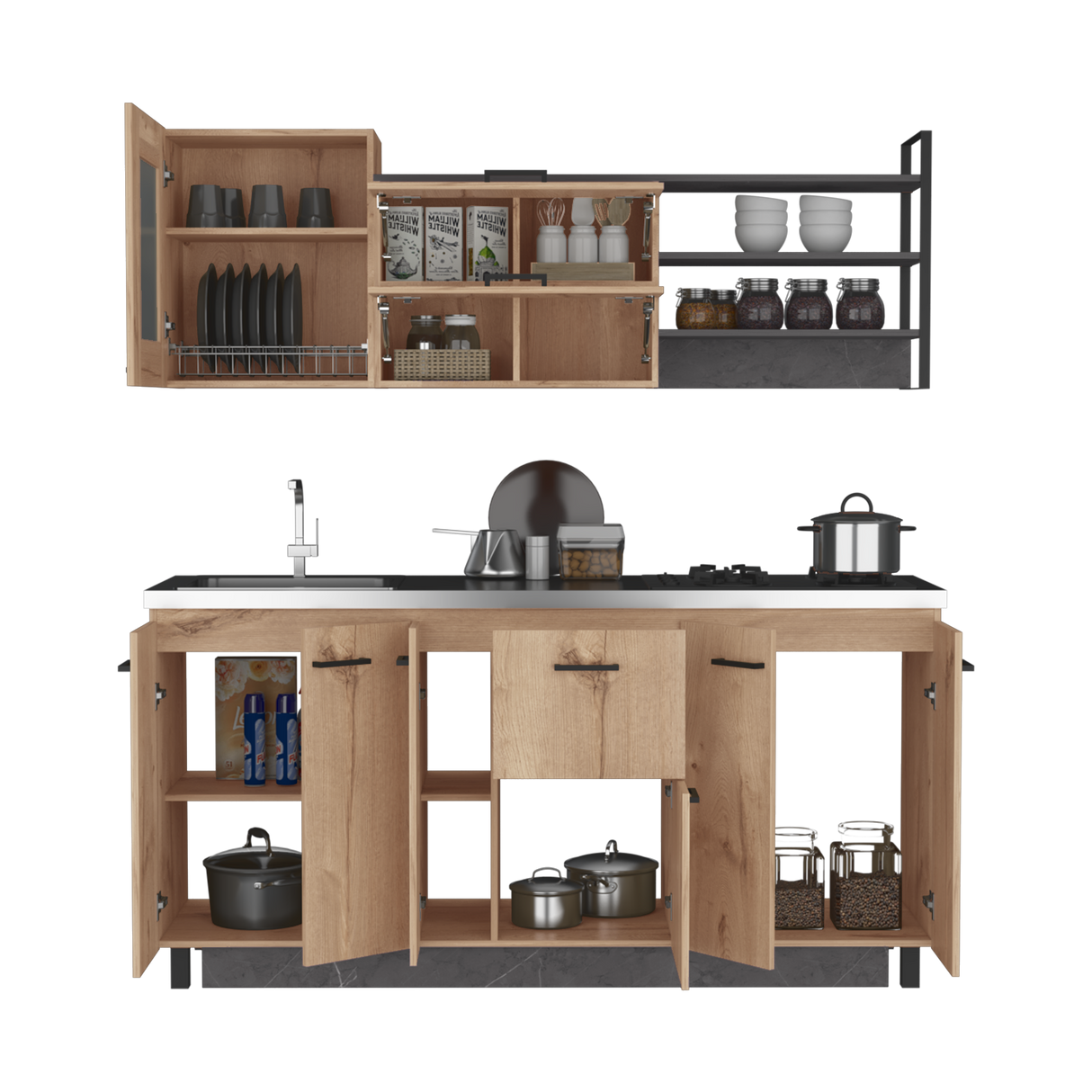 Cocina Carmen Duna Y Onix 180x88cm con Mesón de Acero Inoxidable y con Pozuelo - COCINAS | Bylmo