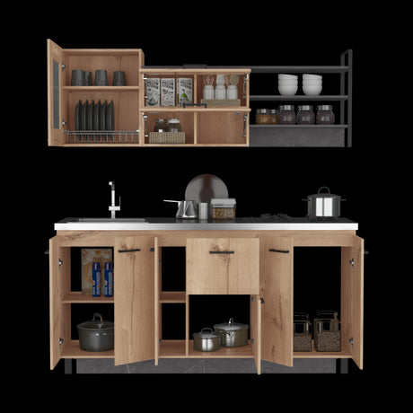 Cocina Carmen Duna Y Onix 180x88cm con Mesón de Acero Inoxidable y con Pozuelo - COCINAS | Bylmo