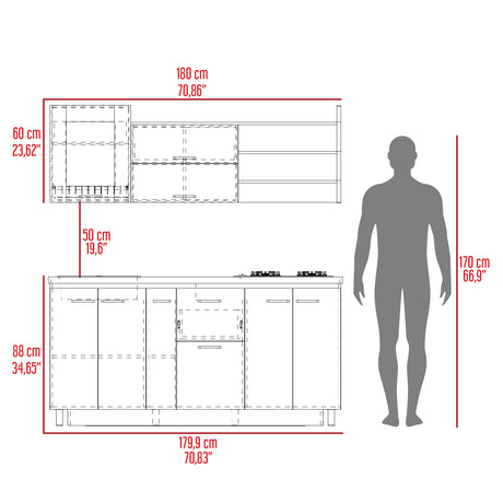 Cocina Carmen Duna Y Onix 180x88cm con Mesón de Acero Inoxidable y con Pozuelo - COCINAS | Bylmo