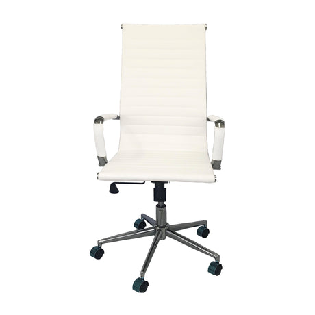 Silla de Oficina Alta Esterilla Blanco 61x46.5cm Reclinable y Giratoria con Ruedas - SILLAS DE OFICINA | Bylmo
