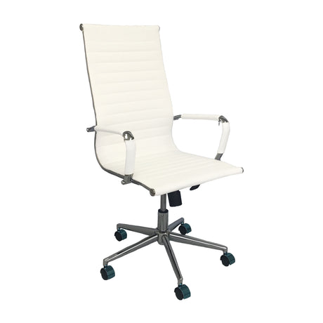 Silla de Oficina Alta Esterilla Blanco 61x46.5cm Reclinable y Giratoria con Ruedas - SILLAS DE OFICINA | Bylmo