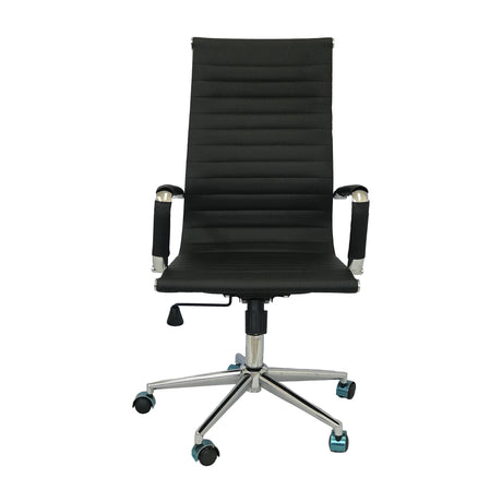 Silla de Oficina Alta Esterilla Negro Cuero Ecológico 61x46.5cm Reclinable y Giratoria con Ruedas - SILLAS DE OFICINA | Bylmo
