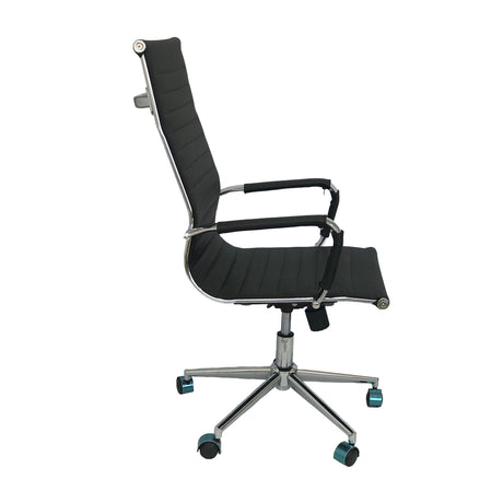 Silla de Oficina Alta Esterilla Negro Cuero Ecológico 61x46.5cm Reclinable y Giratoria con Ruedas - SILLAS DE OFICINA | Bylmo