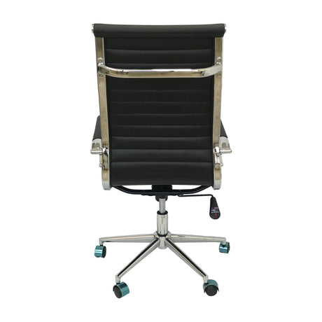 Silla de Oficina Alta Esterilla Negro Cuero Ecológico 61x46.5cm Reclinable y Giratoria con Ruedas - SILLAS DE OFICINA | Bylmo