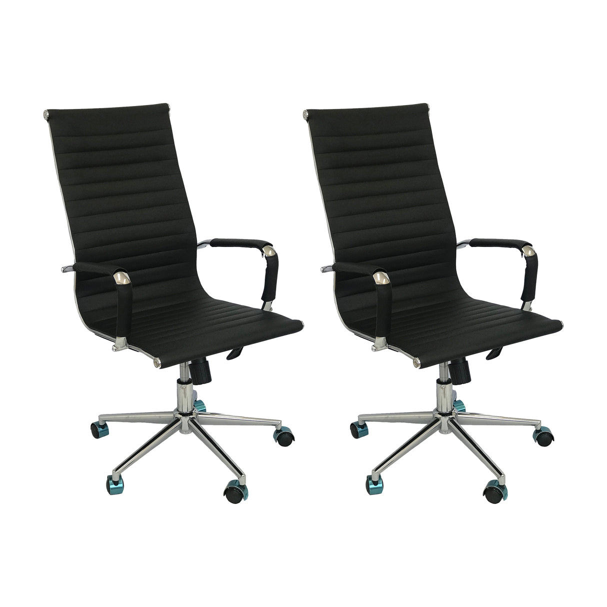 Set x 2 Sillas de Oficina Alta Esterilla Negro 61x46.5cm Reclinable y Giratoria con Ruedas - SILLAS DE OFICINA | Bylmo
