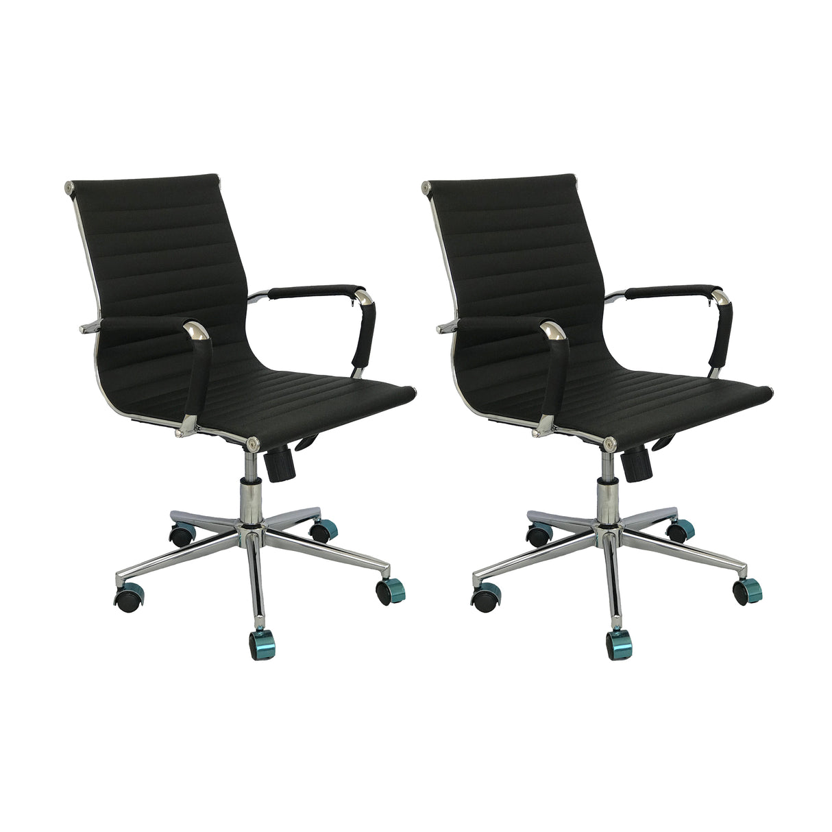 Set x 2 Sillas de Oficina Esterilla Negro 61x46.5cm Reclinable y Giratoria con Ruedas - SILLAS DE OFICINA | Bylmo