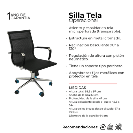 Silla de Oficina Negro 61x46.5cm Reclinable y Giratoria con Ruedas - SILLAS DE OFICINA | Bylmo