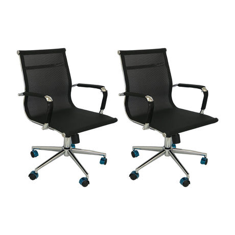 Set x 2 Sillas de Oficina Negro 61x46.5cm Reclinable y Giratoria con Ruedas - SILLAS DE OFICINA | Bylmo