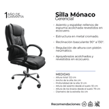Silla de Oficina Monaco Negro 64x51cm Reclinable y Giratoria con Ruedas - SILLAS DE OFICINA | Bylmo
