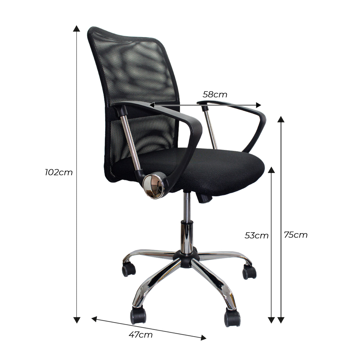Silla de Oficina Toronto Negro 58x47cm Reclinable y Giratoria con Ruedas - SILLAS DE OFICINA | Bylmo