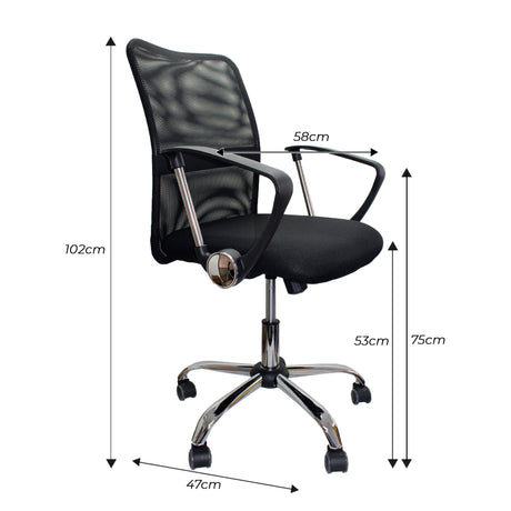Silla de Oficina Toronto Negro 58x47cm Reclinable y Giratoria con Ruedas - SILLAS DE OFICINA | Bylmo