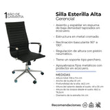 Silla de Oficina Alta Esterilla Negro Cuero PU 61x46.5cm Reclinable y Giratoria con Ruedas - SILLAS DE OFICINA | Bylmo