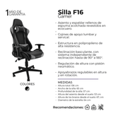 Silla Gamer F16 Gris 65x57cm Reclinable y Giratoria con Ruedas - SILLAS DE OFICINA | Bylmo