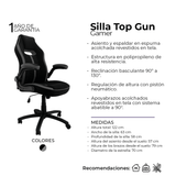 Silla Gamer Topgun Gris 63x58cm Reclinable y Giratoria con Ruedas - SILLAS DE OFICINA | Bylmo