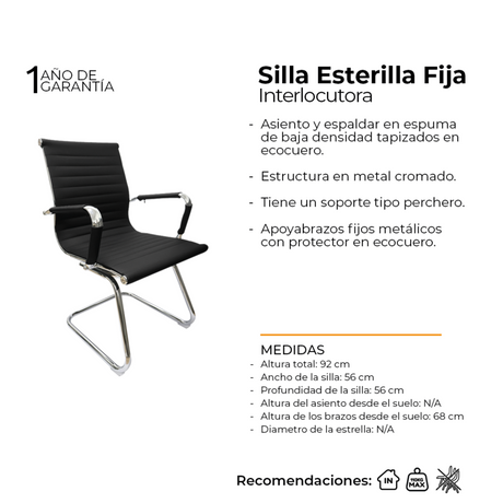 Silla de Oficina Esterilla Negro 56x60cm de Base Fija - SILLAS DE OFICINA | Bylmo