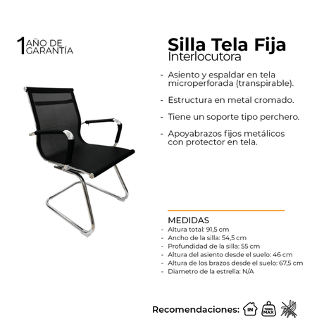 Silla de Oficina Esterilla Negro 54.5x55cm de Base Fija - SILLAS DE OFICINA | Bylmo