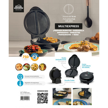 Omeletera Negro 18x10cm de Dos Puestos Triangular - SANDUCHERAS Y WAFLERAS | Bylmo