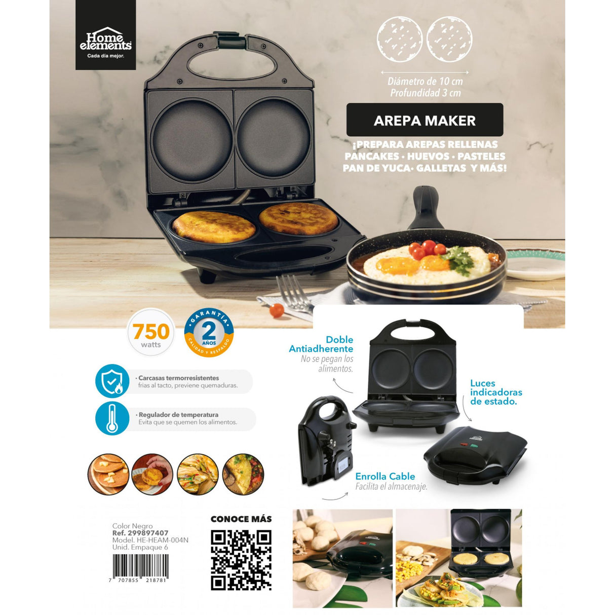 Arepa Maker Negro 21.7x9.3cm de Dos Puestos Circular - SANDUCHERAS Y WAFLERAS | Bylmo