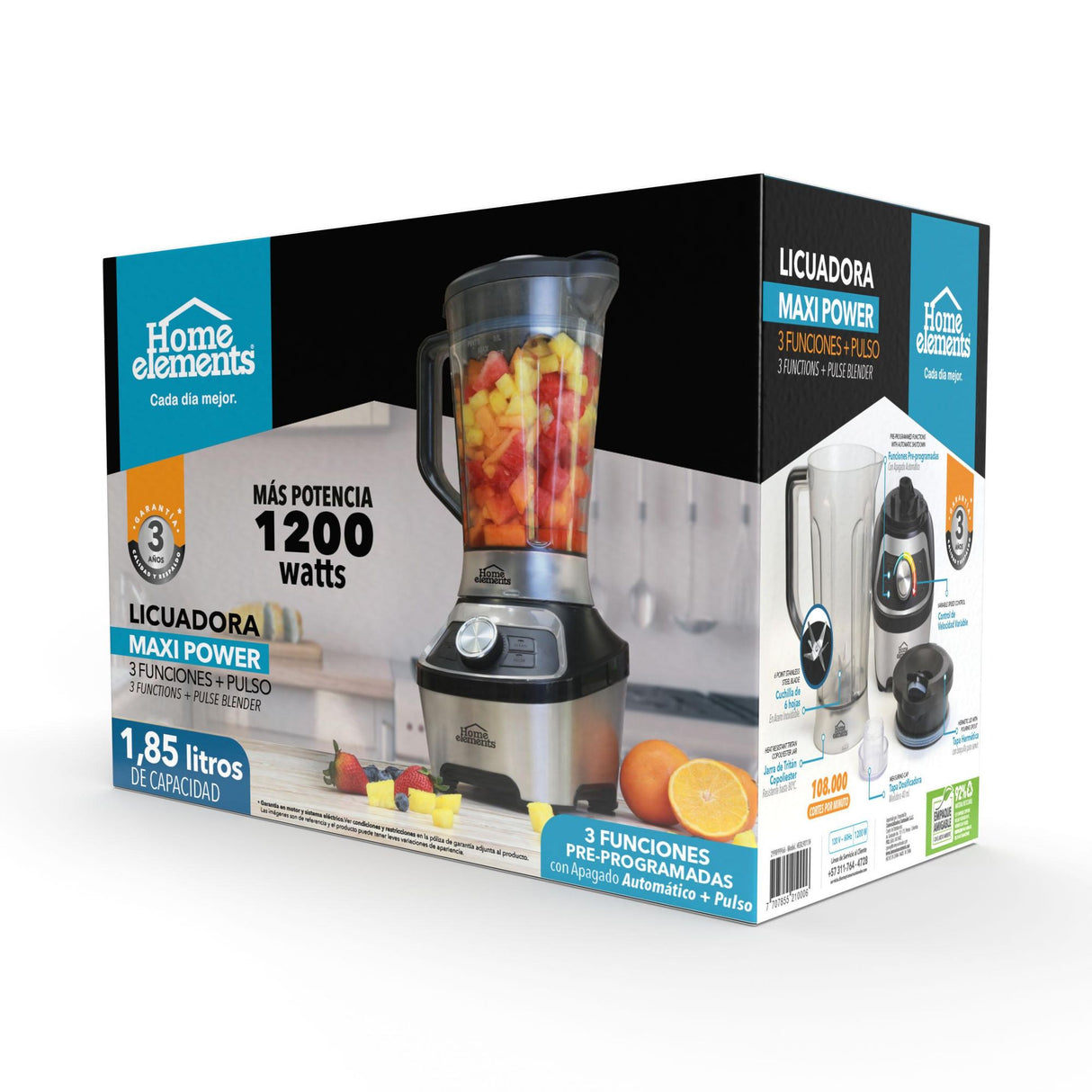 Licuadora Maxi Power Negro y Plateado 21.5x44cm De Seis Aspas y 1.8 Litros - LICUADORAS Y PROCESADORES | Bylmo